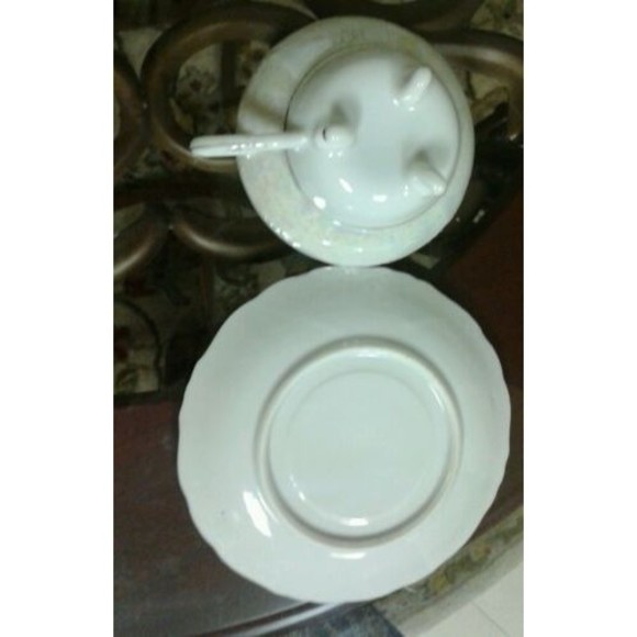 3 Legs Porcelain Lusterware Teacup &  Saucer Set, Pink Rose & Gold Trim Design - Picture 9 of 12